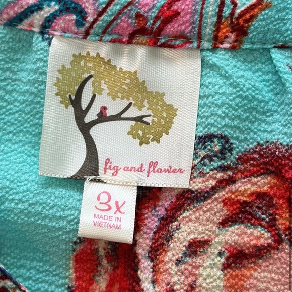 Anthropologie Fig & Flower Turquoise Floral Blouse - Picture 7 of 9